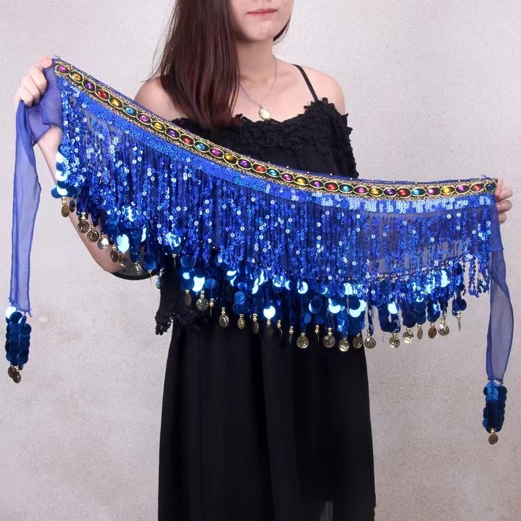 Belly Dance Waist Chain Tassel Dance Hip Scarf Indian Dance Gong Pure Color Practice Waist Scarf Ethnic Style Belt - Image 1