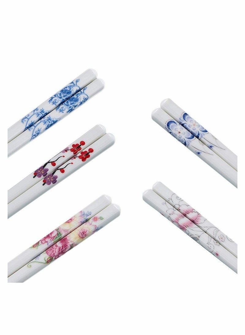 Y&D 5 Pairs Porcelain Chopsticks - Reusable Dishwasher Safe, 9 1/2 Inches (Peacock blue)  - Image 2