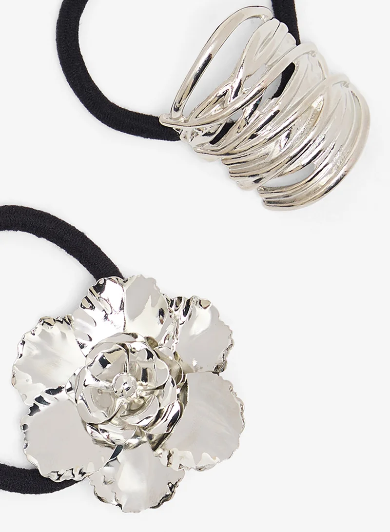 ELLA 2PK Metallic Chunky  Silver Statement Hairties