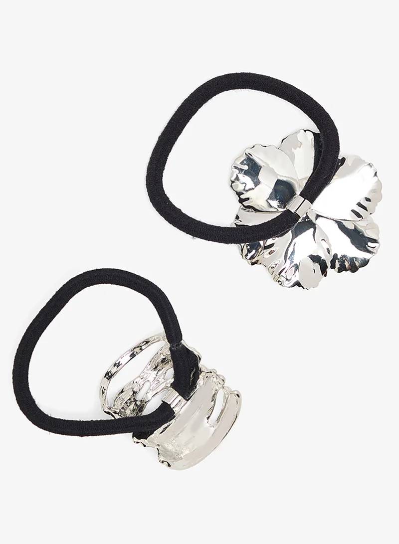ايلا 2PK Metallic Chunky  Silver Statement Hairties