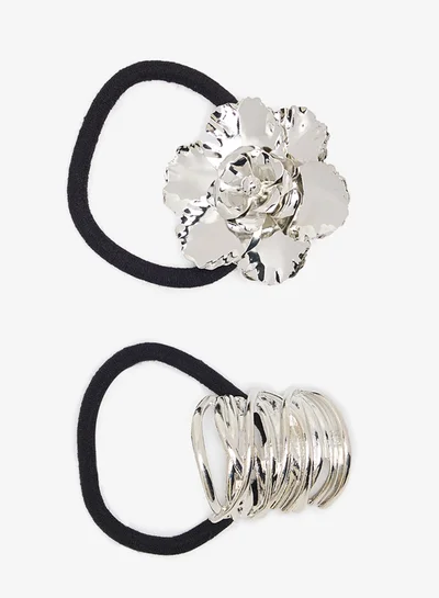 ELLA 2PK Metallic Chunky  Silver Statement Hairties