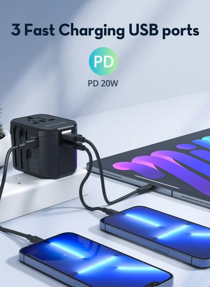 راف باور شاحن سفر متعدد المنافذ بقوة 20 وات مع منفذين USB ومنفذ واحد من النوع C - أسود - Image 5