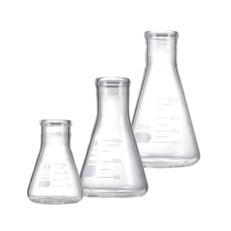 Thickened Glass Erlenmeyer Flask Set 3pcs 50ml 150ml 250ml For Laboratory Chemistry Experiments - Image 2