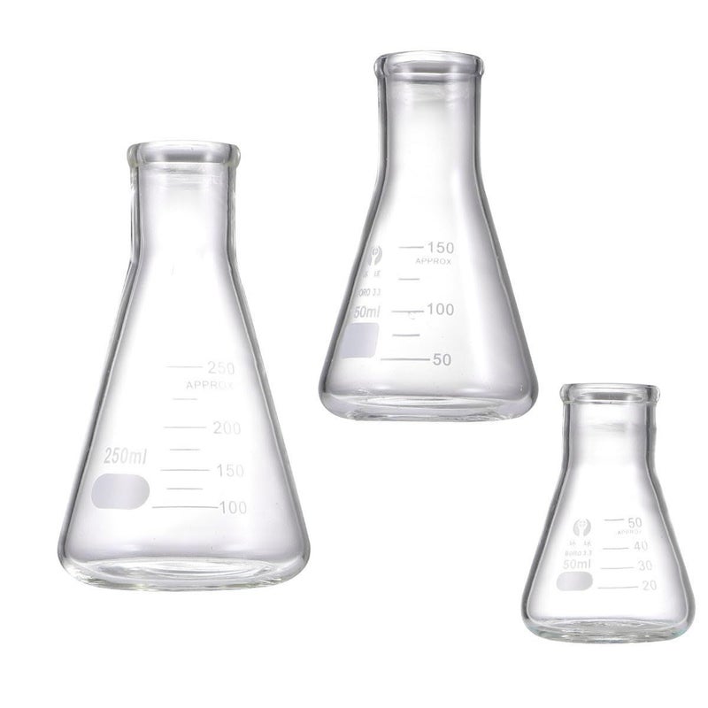 Thickened Glass Erlenmeyer Flask Set 3pcs 50ml 150ml 250ml For Laboratory Chemistry Experiments - Image 3