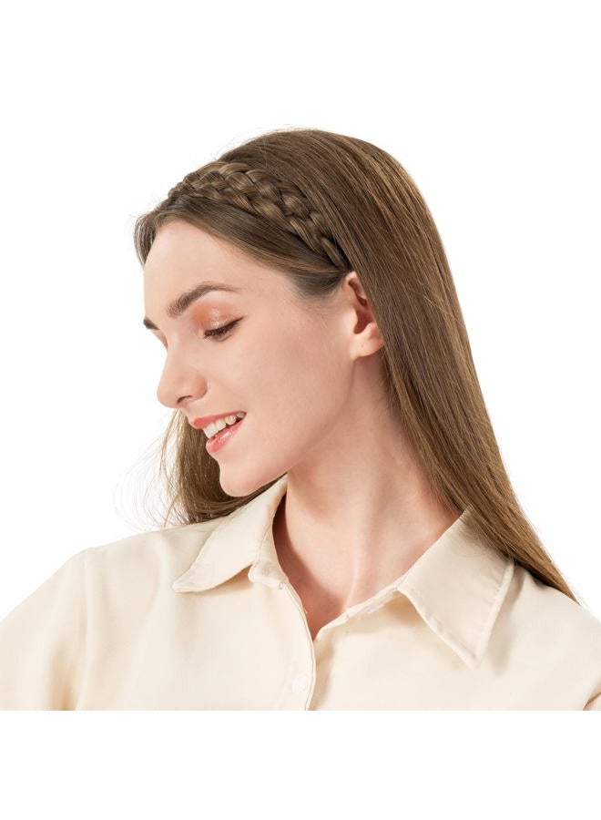 BOBIYA 5 Strands Synthetic Hair Braided Headband Classic Chunky Wide Plaited Braids Elastic Stretch Hairpiece for Women Girl (Caramel Blonde) - Image 5