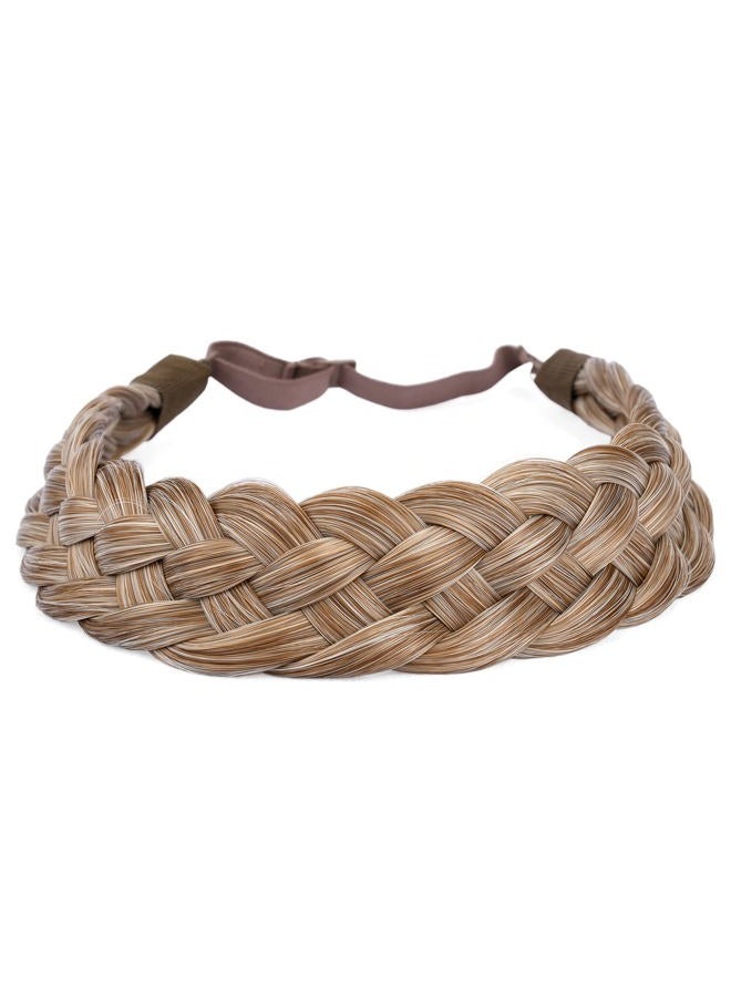 BOBIYA 5 Strands Synthetic Hair Braided Headband Classic Chunky Wide Plaited Braids Elastic Stretch Hairpiece for Women Girl (Caramel Blonde) - Image 2