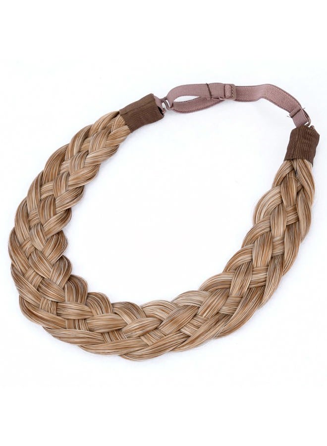 BOBIYA 5 Strands Synthetic Hair Braided Headband Classic Chunky Wide Plaited Braids Elastic Stretch Hairpiece for Women Girl (Caramel Blonde) - Image 1