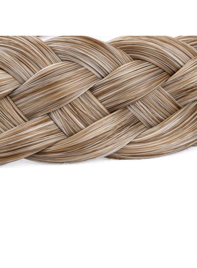 BOBIYA 5 Strands Synthetic Hair Braided Headband Classic Chunky Wide Plaited Braids Elastic Stretch Hairpiece for Women Girl (Caramel Blonde) - Image 3