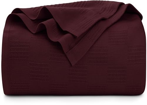 Utopia Bedding Burgundy 100% Cotton Blanket [Queen Size - 90x90 Inch] 350GSM Lightweight, Soft and Breathable Thermal Blanket for All Seasons - Image 1