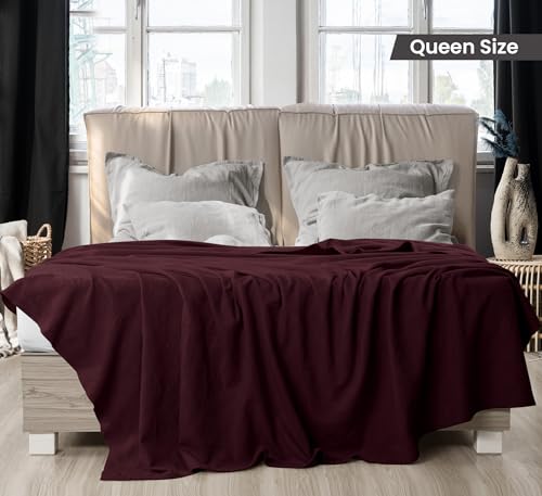 Utopia Bedding Burgundy 100% Cotton Blanket [Queen Size - 90x90 Inch] 350GSM Lightweight, Soft and Breathable Thermal Blanket for All Seasons - Image 2