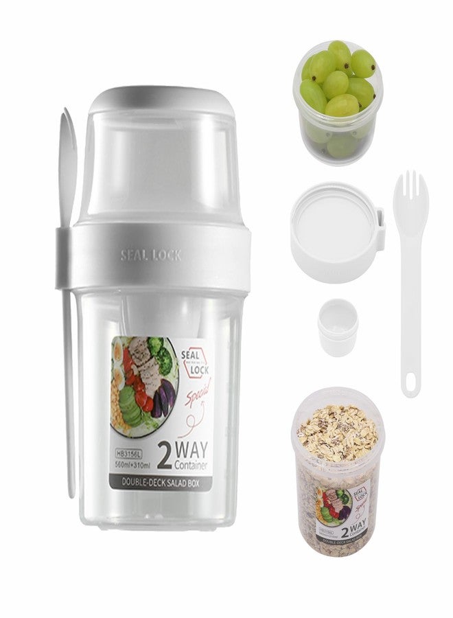 Daasigwaa Breakfast On The Go Cups, Salad Cup To Go, Take And Go Yogurt Cereal Overnight Oats Snack Parfait Containers & Salad Dressing Holder With Fork For Lunch, Fruit & Vegetable Jar(White,29.5oz) - Image 1