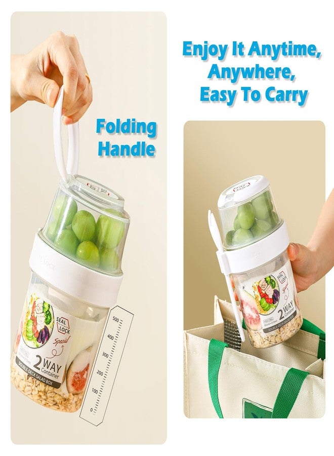 Daasigwaa Breakfast On The Go Cups, Salad Cup To Go, Take And Go Yogurt Cereal Overnight Oats Snack Parfait Containers & Salad Dressing Holder With Fork For Lunch, Fruit & Vegetable Jar(White,29.5oz) - Image 3
