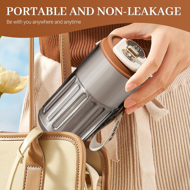 JUGTE JUGTE Coffee Mug Cup Digital Display Thermos Flasks 460 ml 316 Stainless Steel Travel Mug Insulated Vacuum Thermal Mug LeakProof Travel Mug with Lid for Coffee Silver Brown - Image 5