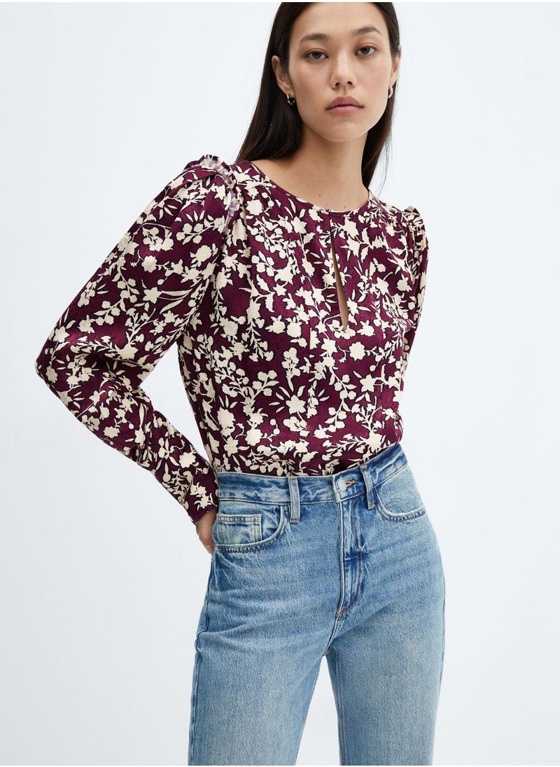MANGO - Cut Out Floral Printed Top - Image 1