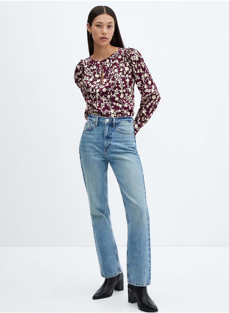 MANGO - Cut Out Floral Printed Top - Image 1