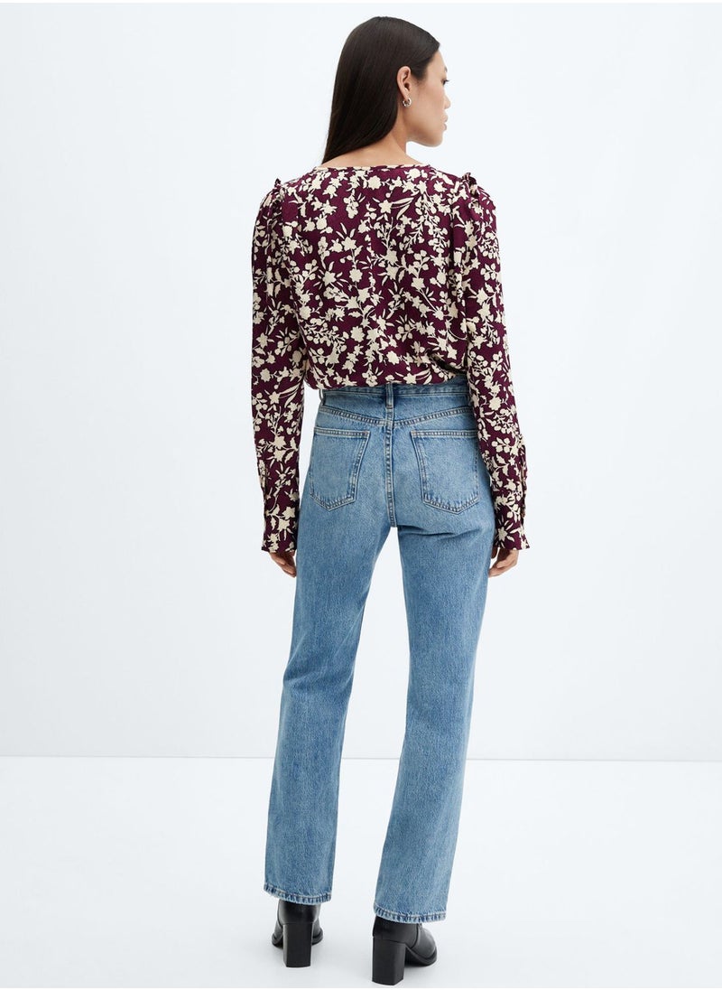 MANGO - Cut Out Floral Printed Top - Image 1