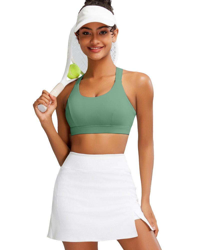 RUNNING GIRL Sports Bra for Women, Medium-High Support Criss-Cross Back Strappy Padded Sports Bras Supportive Workout Tops(2825 Green M) - Image 2