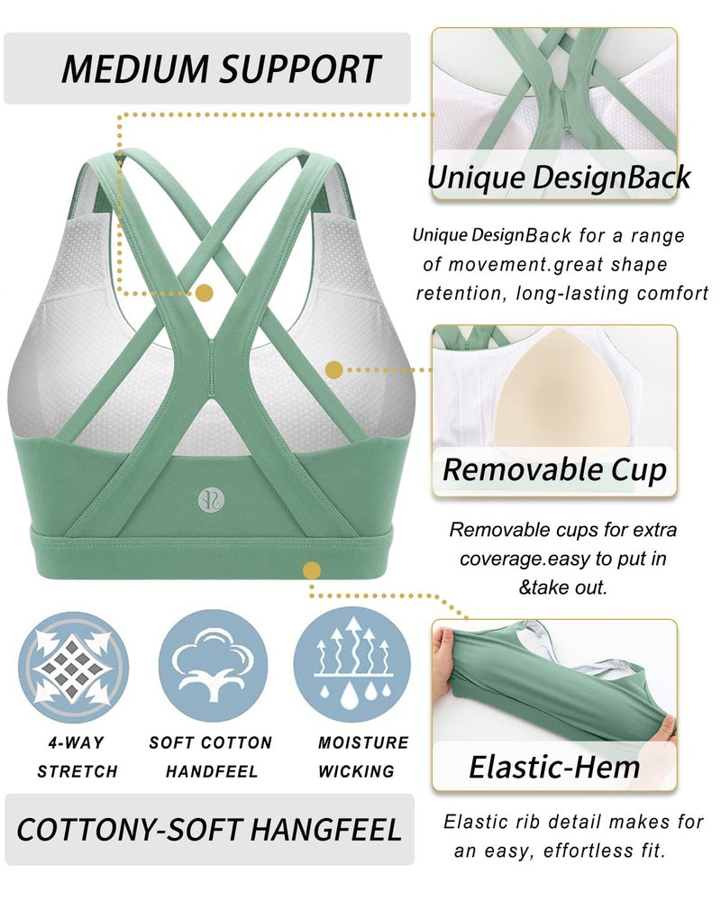 RUNNING GIRL Sports Bra for Women, Medium-High Support Criss-Cross Back Strappy Padded Sports Bras Supportive Workout Tops(2825 Green M) - Image 5