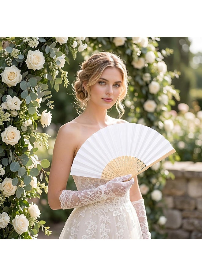 Depend 4 Packs Handheld Folding Fan, White Folding Fans, Small Chinese Folding Hand Fan For Women, Bamboo Silk Hand Fan For Wedding, Church, Performance, Dance, Beach, Travel, Party & Gift, DIY Decoration - Image 3