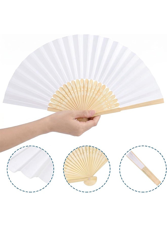 Depend 4 Packs Handheld Folding Fan, White Folding Fans, Small Chinese Folding Hand Fan For Women, Bamboo Silk Hand Fan For Wedding, Church, Performance, Dance, Beach, Travel, Party & Gift, DIY Decoration - Image 4