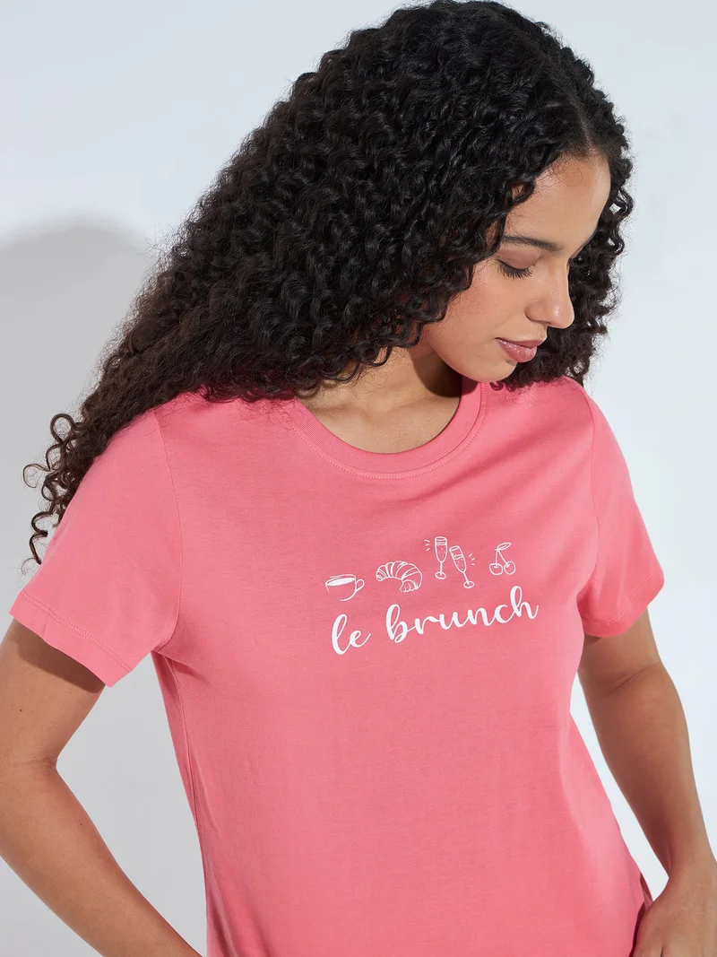 OUTZIDR Pink Short Sleeves Crew Neck T-Shirt