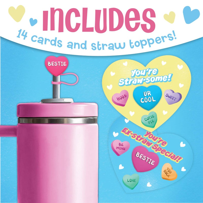 Peaceable Kingdom Valentine's Day Gift for Kids, Fun Party Favors for Classroom, Goodie Bag Stuffers - 14 Straw Topper Valentines - Image 3