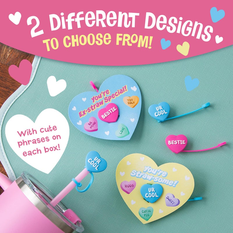 Peaceable Kingdom Valentine's Day Gift for Kids, Fun Party Favors for Classroom, Goodie Bag Stuffers - 14 Straw Topper Valentines - Image 4