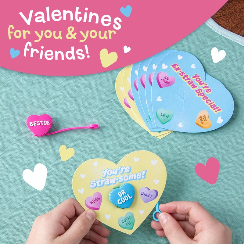 Peaceable Kingdom Valentine's Day Gift for Kids, Fun Party Favors for Classroom, Goodie Bag Stuffers - 14 Straw Topper Valentines - Image 5