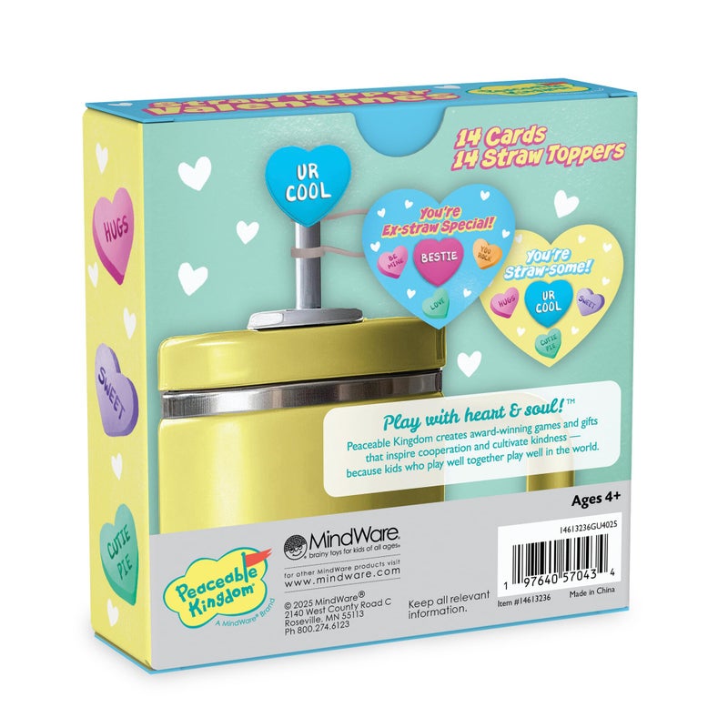 Peaceable Kingdom Valentine's Day Gift for Kids, Fun Party Favors for Classroom, Goodie Bag Stuffers - 14 Straw Topper Valentines - Image 2