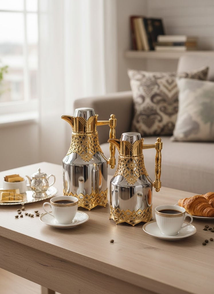 GAZELLA 2-Piece Tea/Coffee Flask Set  0.6L & 1.0L Silver/Gold