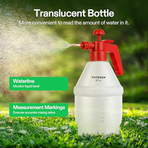 VIVOSUN 27oz Pump Sprayer, Handheld Garden Water Sprayer Bottle with Adjustable Brass Nozzle, for Spraying Plants, Flowers, Weeds and Cleaning, Red - Image 4