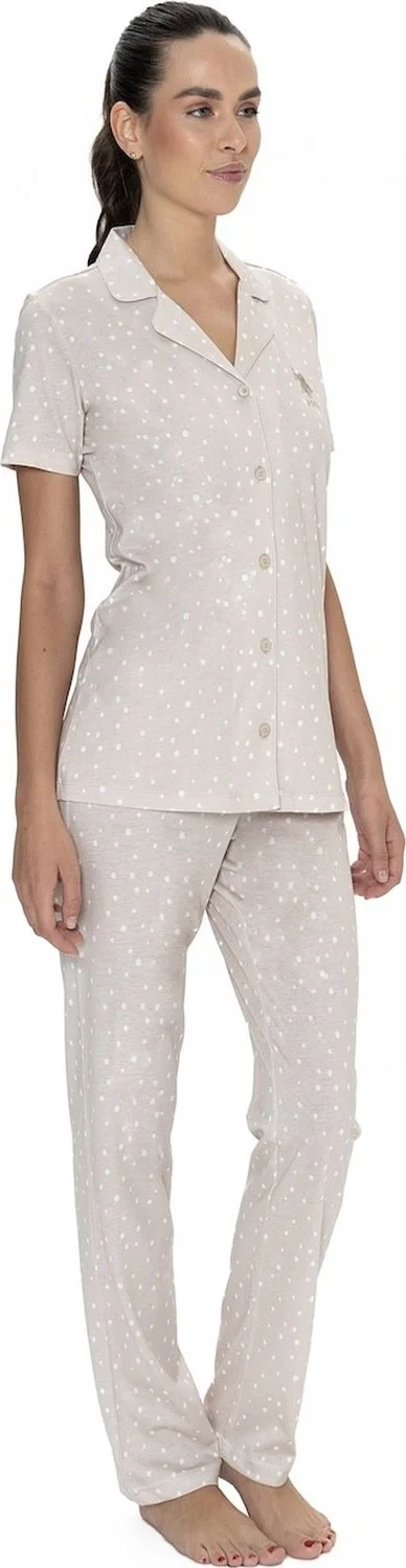 U.S. Polo Assn. 20051 Women's Short Sleeve Shirt Pajama Set-Beige