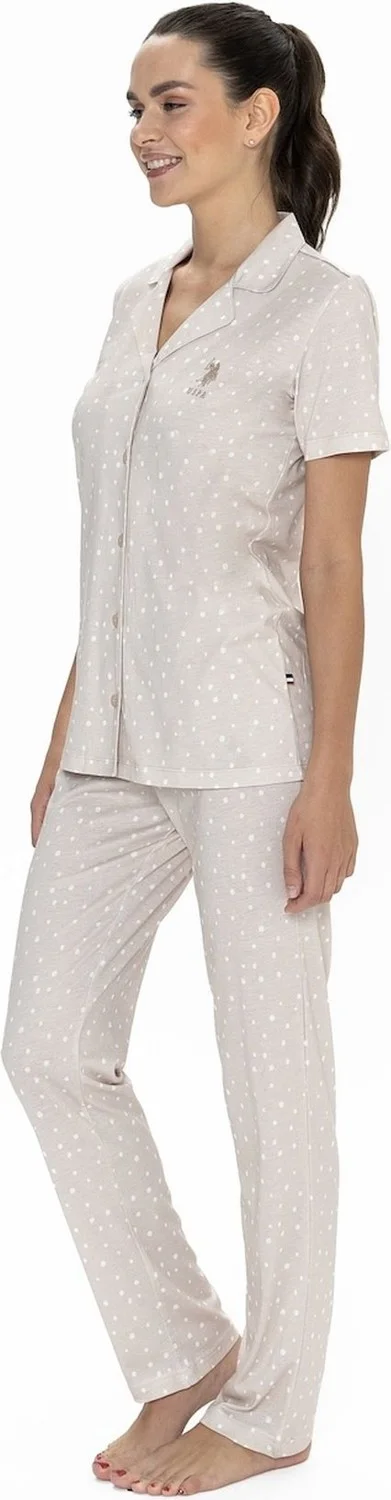 U.S. Polo Assn. 20051 Women's Short Sleeve Shirt Pajama Set-Beige