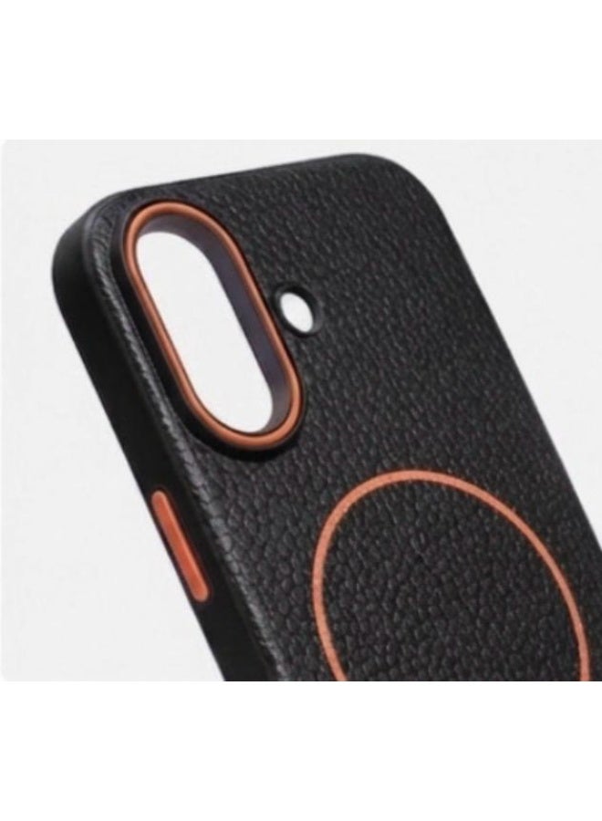 Premium magnetic protective case for iPhone 16 , MagSafe compatible, made of high-quality synthetic leather with a litchi texture and microfiber lining to protect the camera and corners. - Image 4