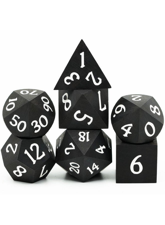 HDdais Wood Dnd Dice Set, 7Pcs Black Polyhedral Dice Set, Rpg D&D Dice Made With Ebony Wood For Mtg Dungeons And Dragons Role Playing Games, D N D Gifts - Image 1