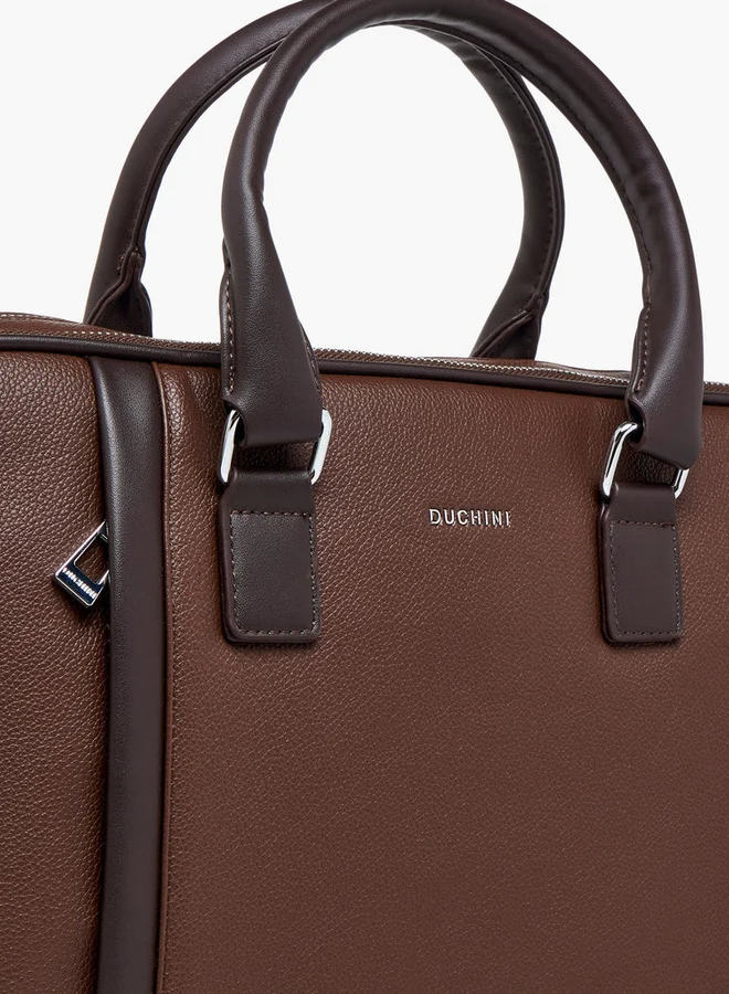 دوتشيني Solid Laptop Bag with Detachable Strap and Zip Closure