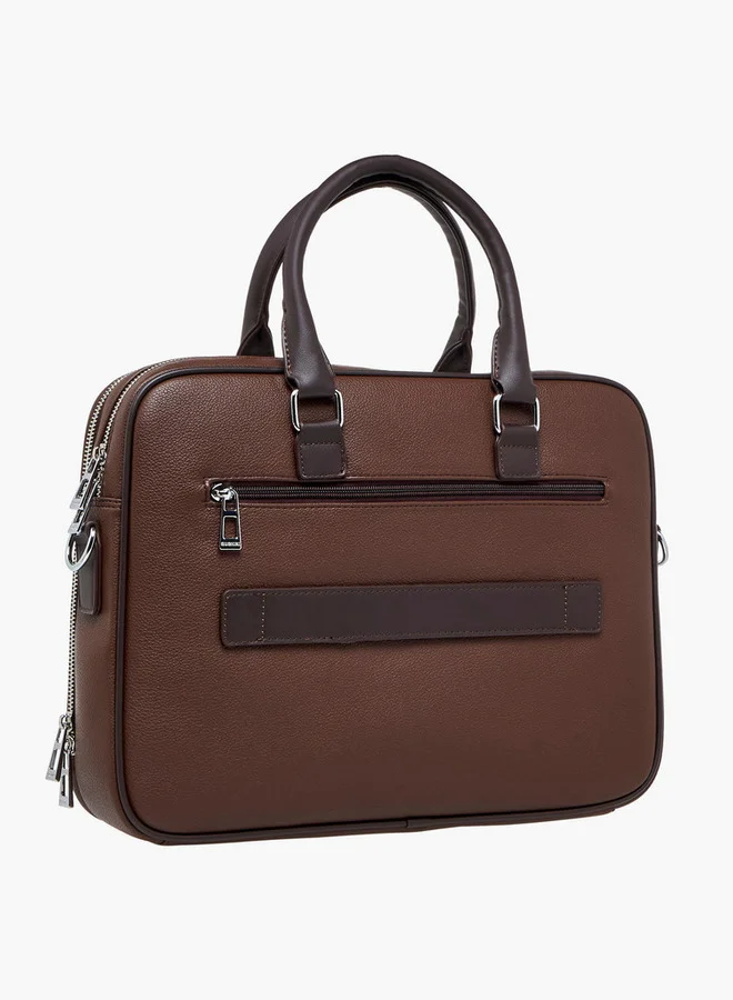 دوتشيني Solid Laptop Bag with Detachable Strap and Zip Closure
