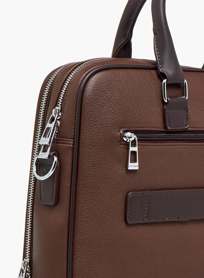 دوتشيني Solid Laptop Bag with Detachable Strap and Zip Closure