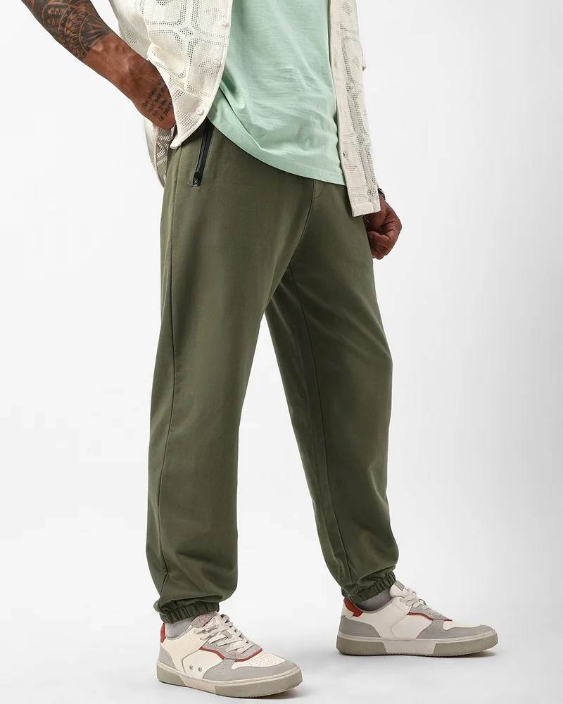 bewakoof Men's Winter Moss Green Oversized Warm Joggers