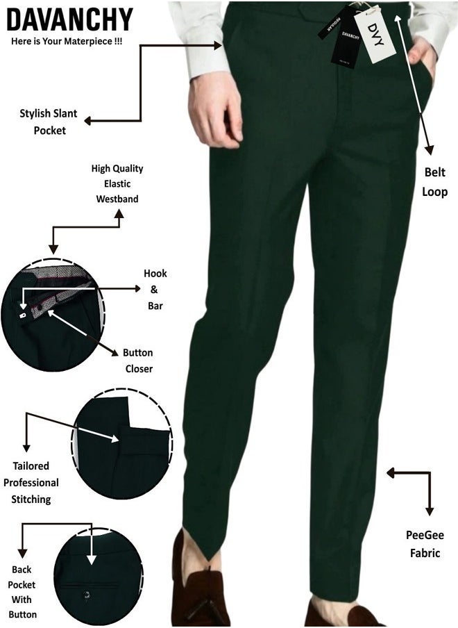 DAVANCHY Men Emerald Green Trouser Stylish & Classic Formal Pant Straight Leg Pant Wedding & Events Wear Formal Trouser Perfect For Any Occasions  - Image 3