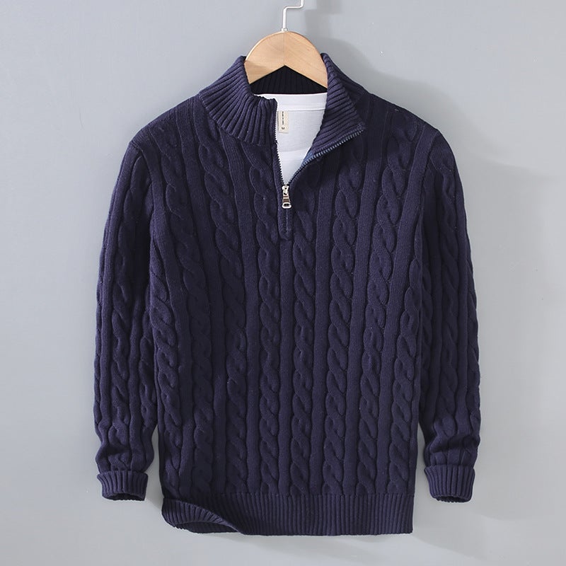 Thick Knit Mens Sweater Autumn Winter Casual Pullover Plain blue  - Image 4