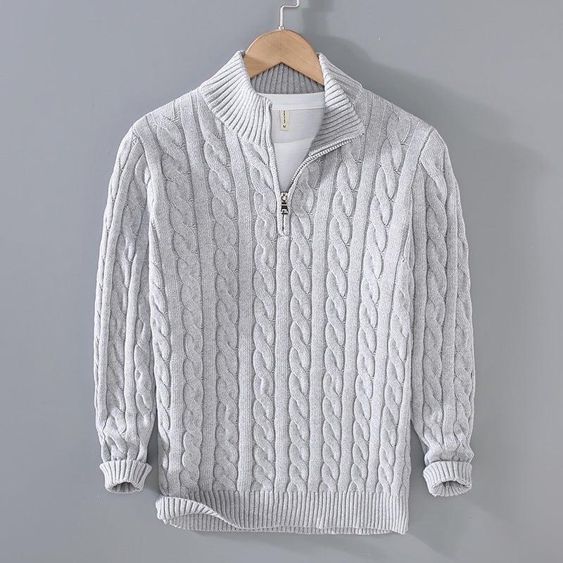 Thick Knit Mens Sweater Autumn Winter Casual Pullover Plain blue  - Image 5