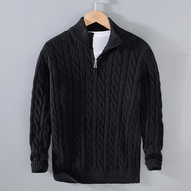 Thick Knit Mens Sweater Autumn Winter Casual Pullover Plain blue  - Image 3