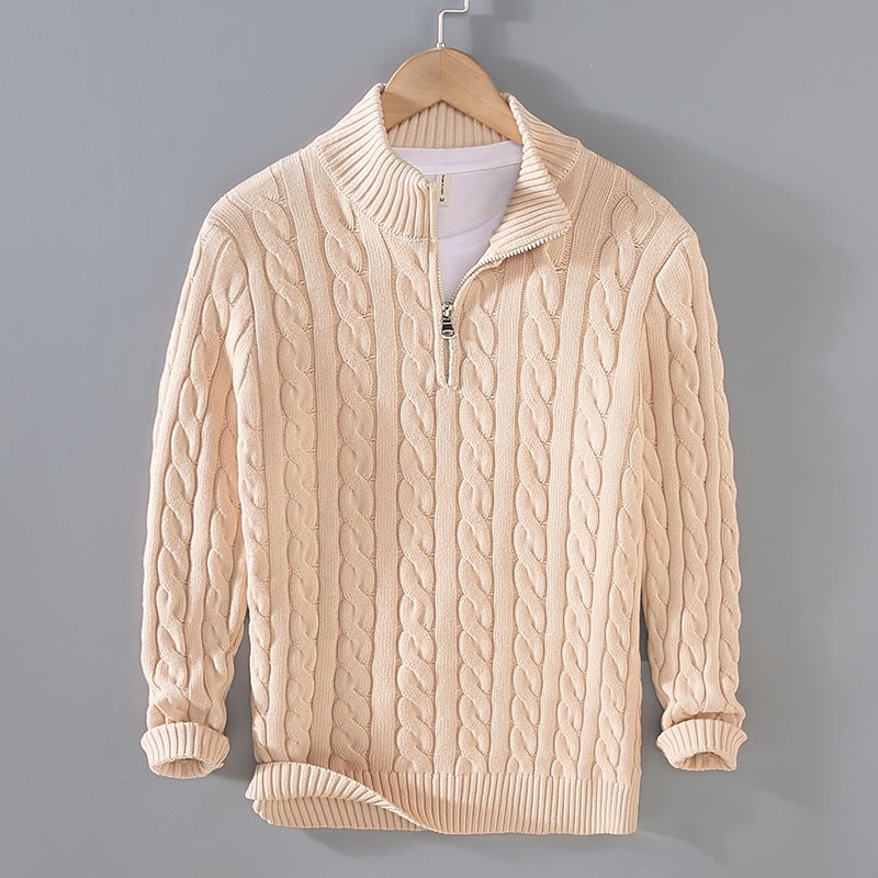 Thick Knit Mens Sweater Autumn Winter Casual Pullover Plain blue  - Image 2