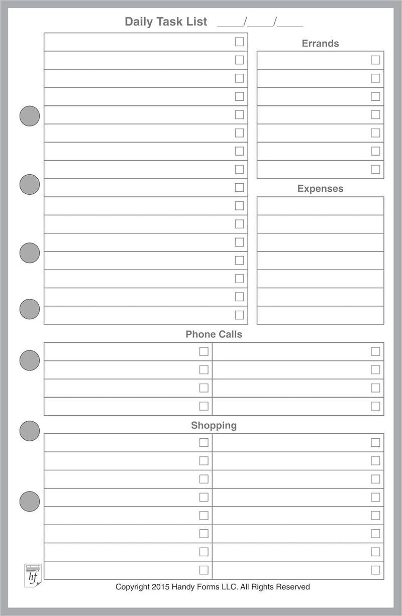 Handy Forms Classic Size Daily Task Planner Insert, Sized and Punched for 7-Ring Notebooks Such as Franklin, etc. (5.5" x 8.5") - Image 1