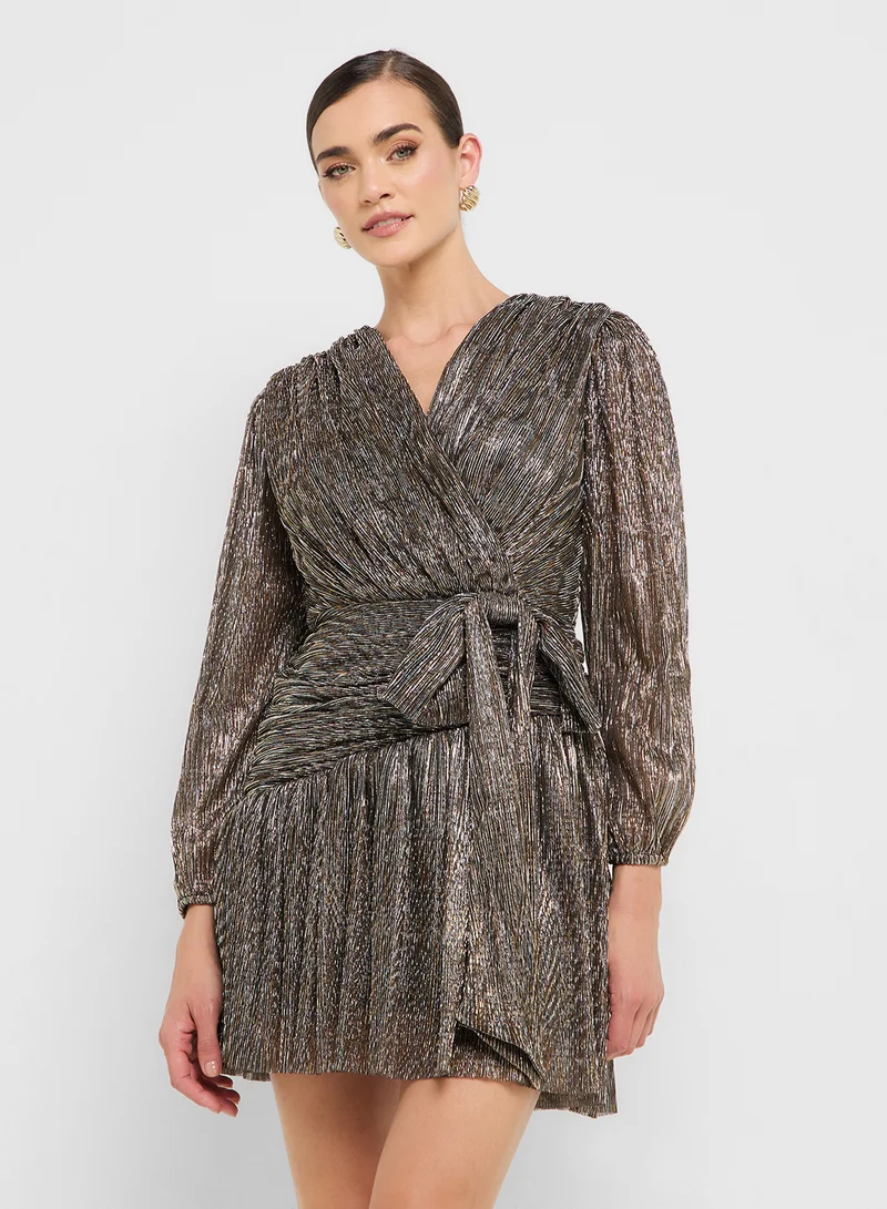 جينجر بوتيك eclat luxe shimmer wrap dropwaist dress