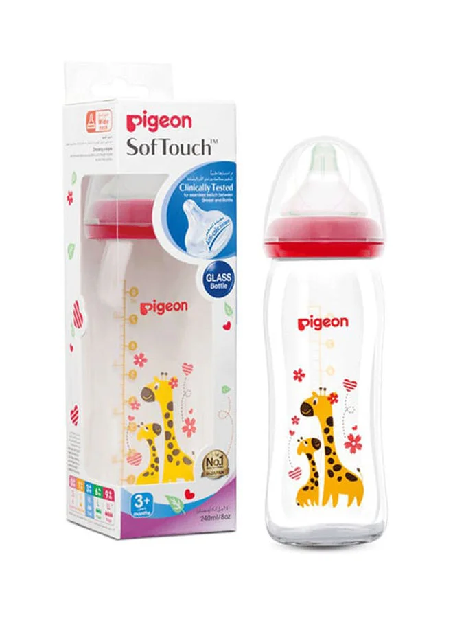 بيجون SofTouch Wide Neck Glass Bottel Peristatic Plus Design, 240ML - Assorted