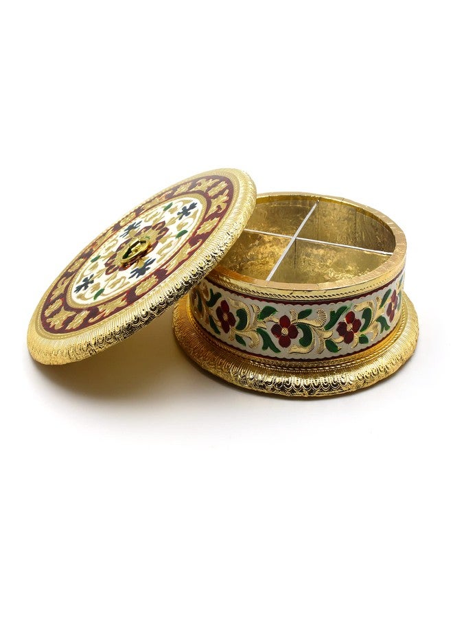 macsen Decorative Dry Fruit Box Wooden Round Meenakari Design/Diwali Dry Fruit Container, Sweet Box, Mukhwas Box, Supari Box, Chocolate Box, Wedding Gift Box - Image 4
