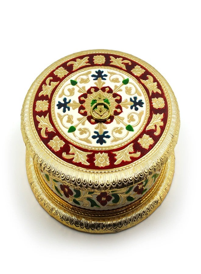 macsen Decorative Dry Fruit Box Wooden Round Meenakari Design/Diwali Dry Fruit Container, Sweet Box, Mukhwas Box, Supari Box, Chocolate Box, Wedding Gift Box - Image 1