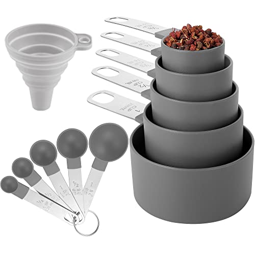 Huygens Measuring Cups and Spoons Set of Huygens Kitchen Gadgets 10 Pieces, Stackable Stainless Steel Handle Measuring Cups for Measuring Dry and Liquid Ingredient (Gray) - Image 1